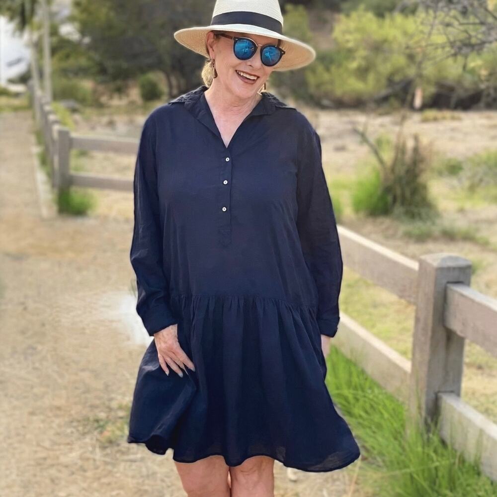 Grayson The Changemaker Cotton Oversized Relaxed Fit Dress in Navy Blue Size M - Picture 9 of 9
